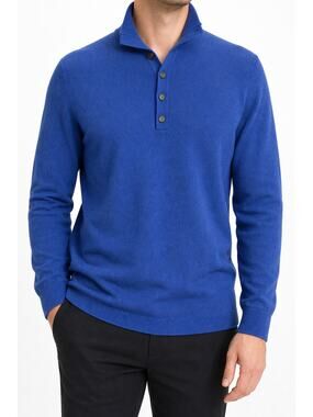 Banana Republic Mens Cotton Cashmere Button Collar Sweater Blue L Country Club